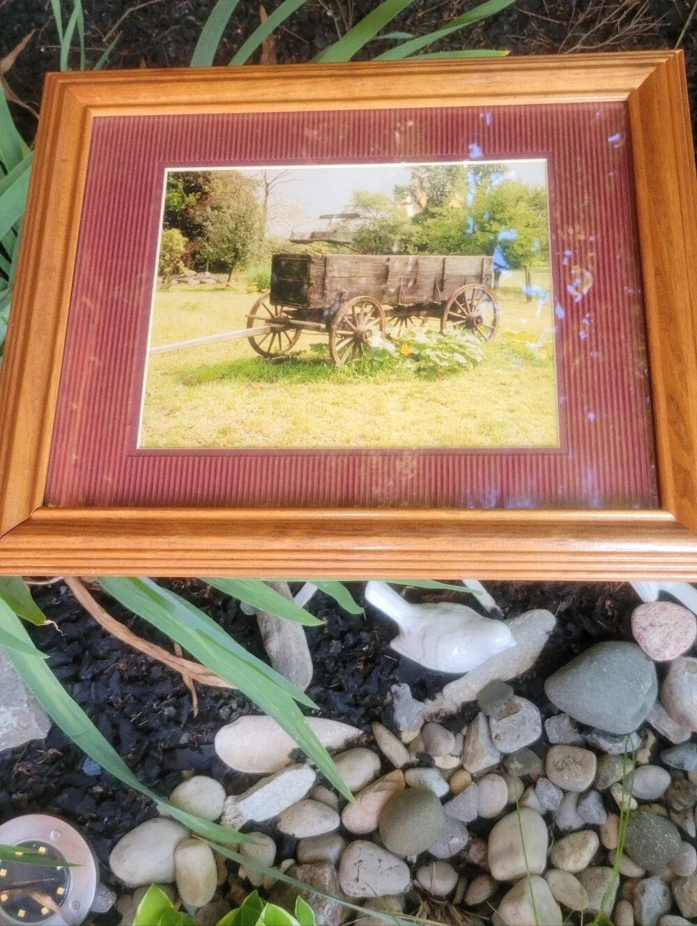 Wood Frame Rustic Wagon Print in Burgundy Mat